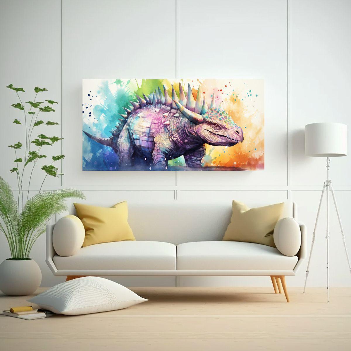 Cuadro Moderno De Estegosaurio En Acuarela 80x40cm-2