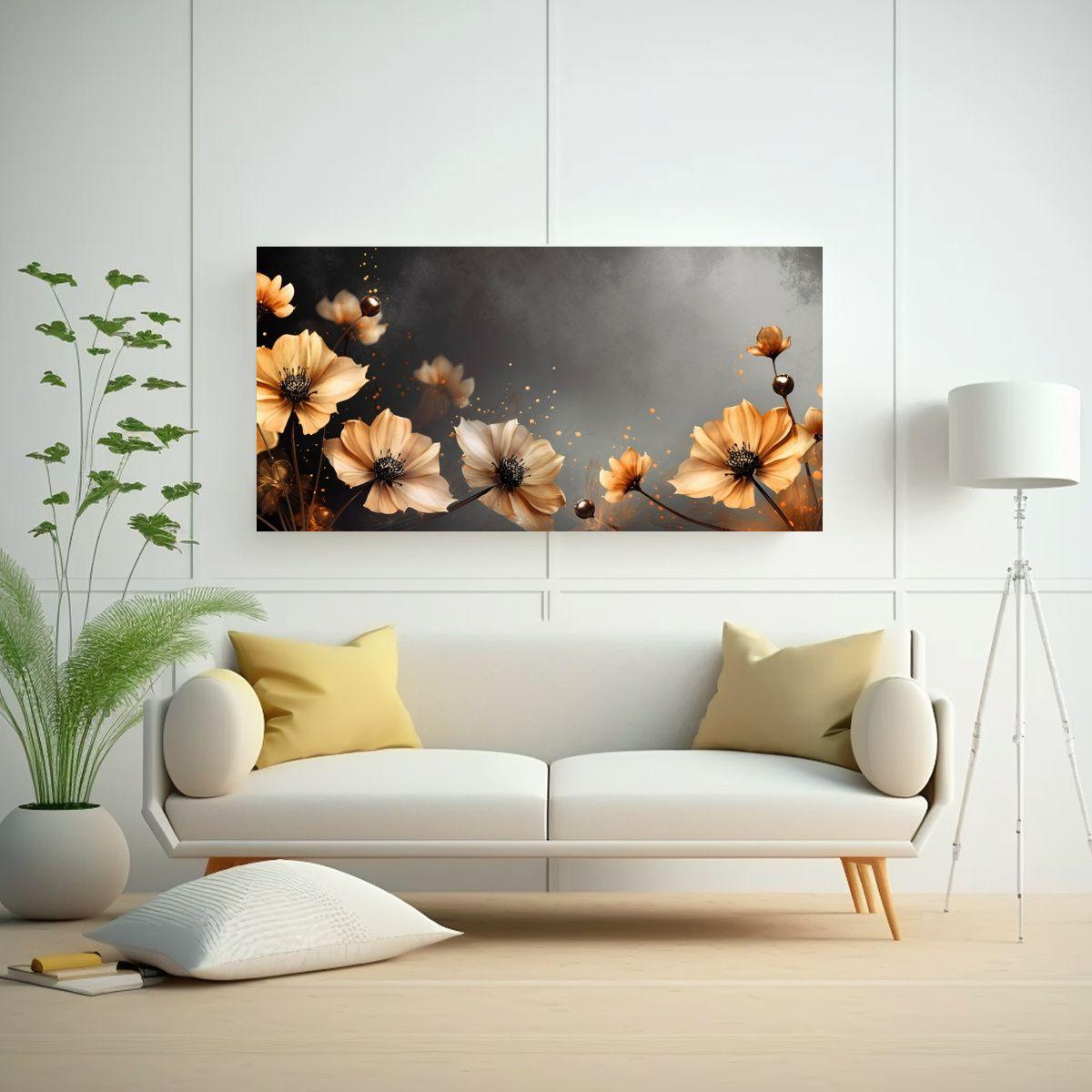 Pinturas Abstractas De Lujo En Negro Y Dorado 40x20cm-2