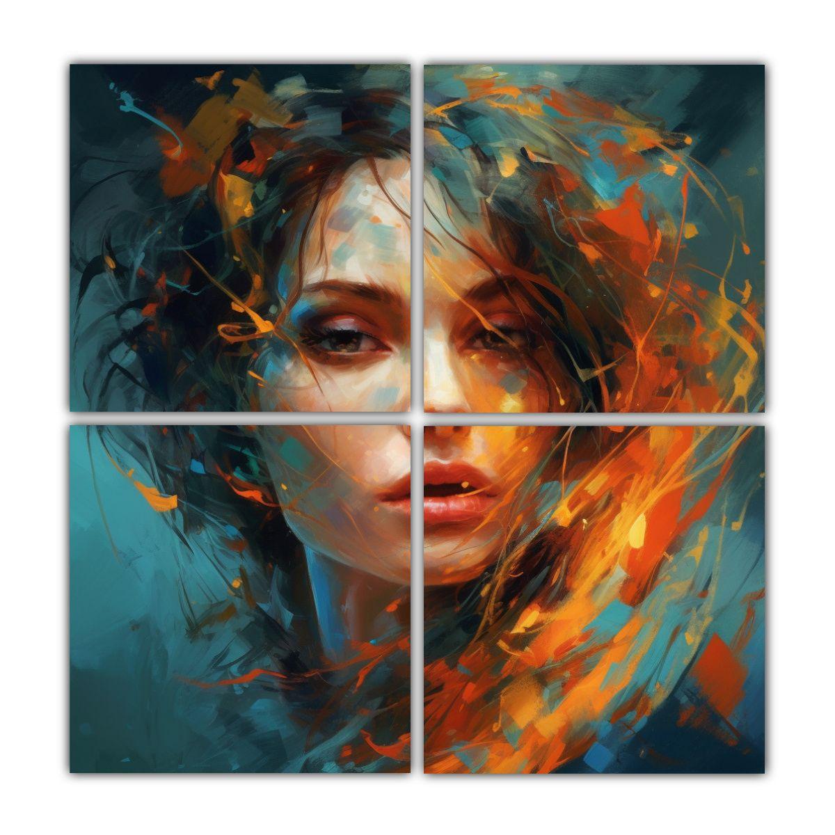 Cuadro Mujer Con Fuego En Su Rostro Estilo 180x180 Cm-0