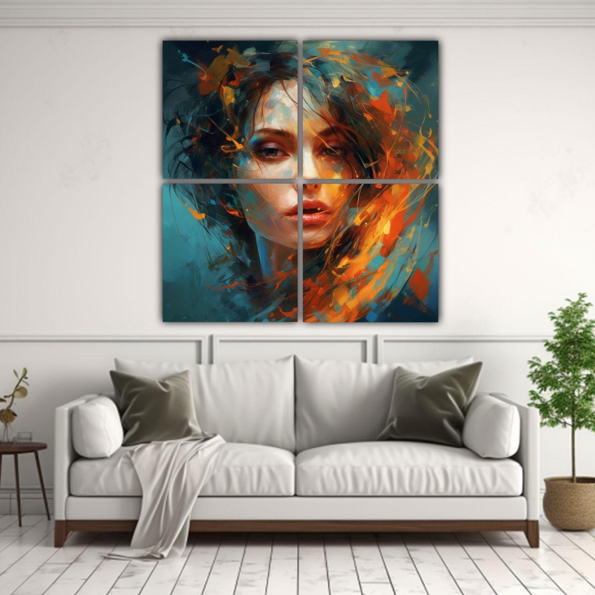 Cuadro Mujer Con Fuego En Su Rostro Estilo 180x180 Cm-2