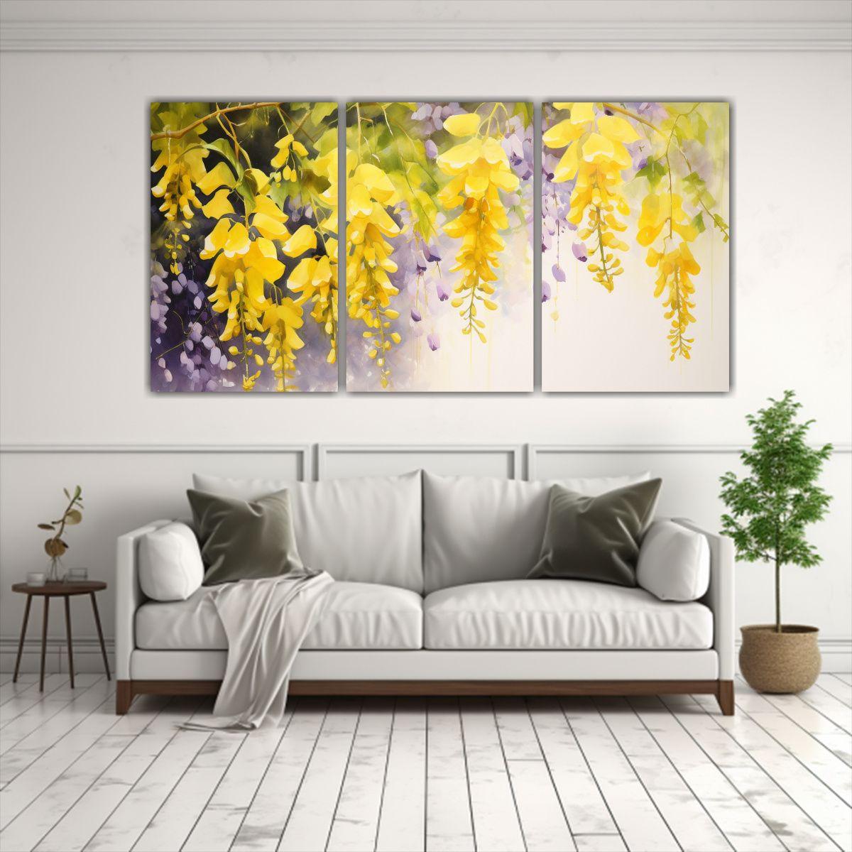 Tres Cuadros Dibujo Rectangular Pintura Abstracta 120x60 Cm-2