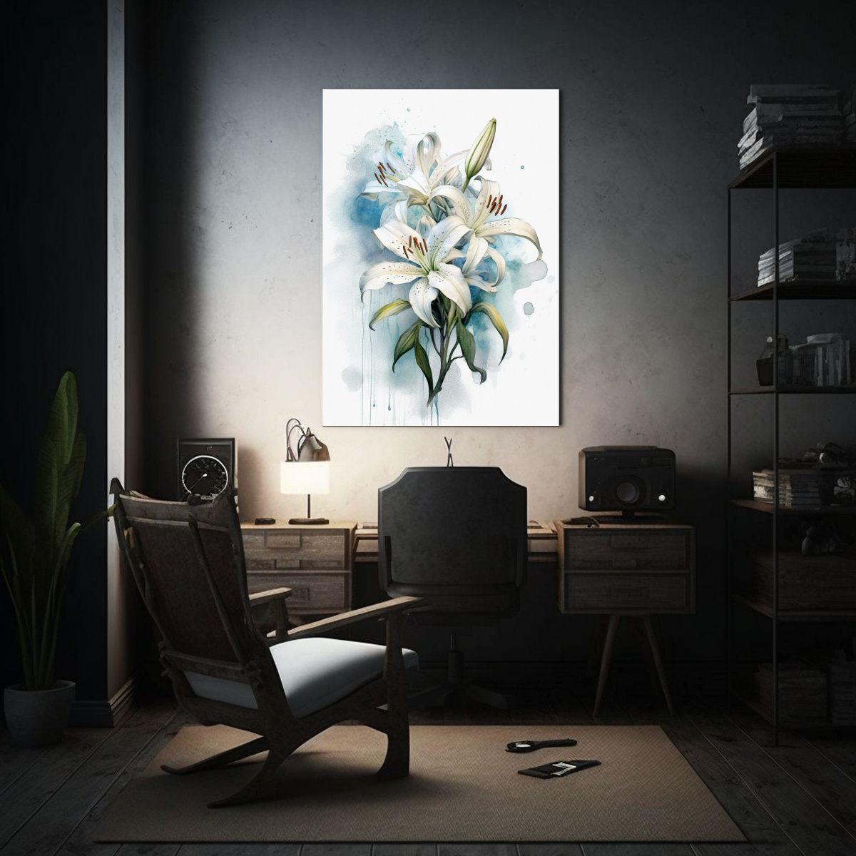 Cuadro Juvenil De Lirios Blancos Sobre Fondo 60x90cm-2