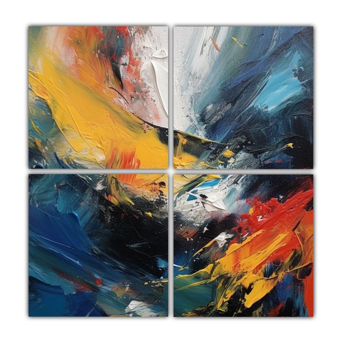 Pintura Abstracta Acuarela: 4 Lienzos 100x100 Cm-0