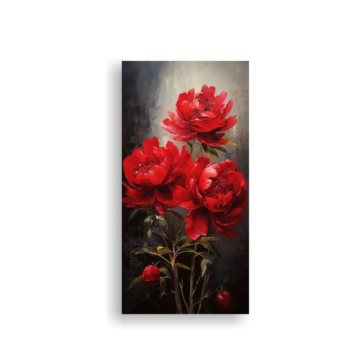 Cuadro Impreso Adorable Peonías Rojas En Lienzo 40x80cm-0
