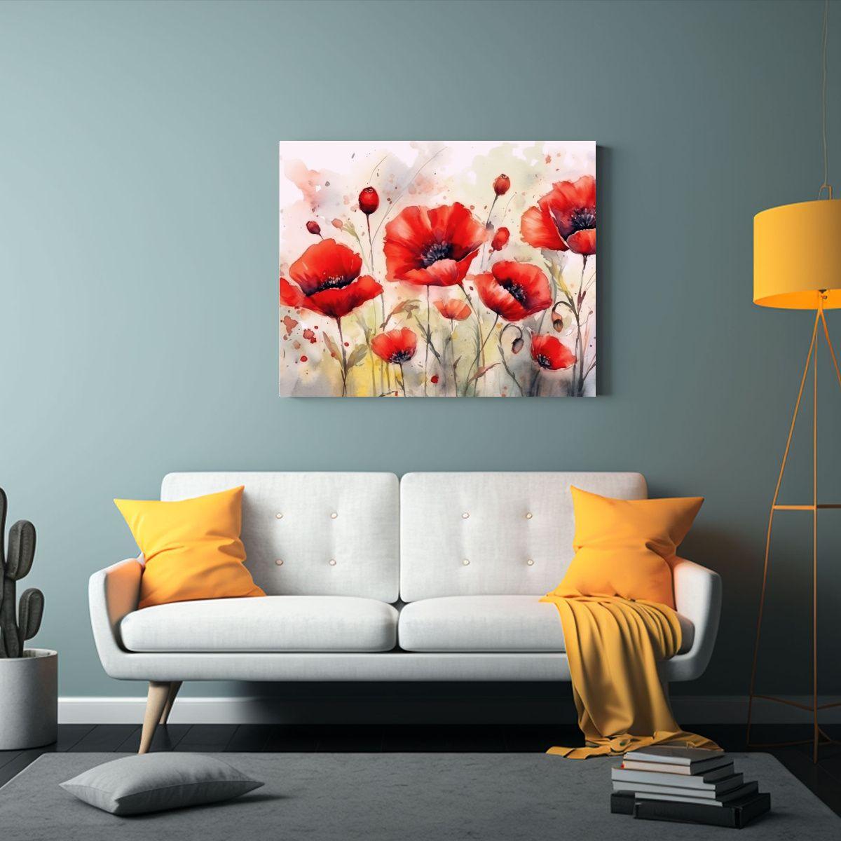 Cuadro Decorativo Watercolor Amapolas Enmarcado 45x30cm-2