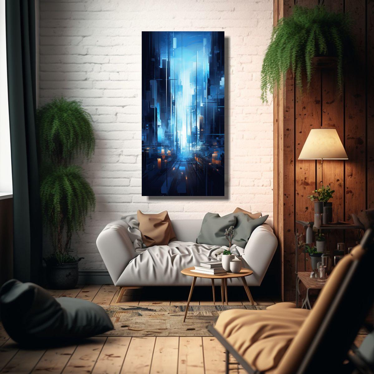 Lienzo De Tela Finas Líneas Salón Azul Y Gris 50x100cm-2