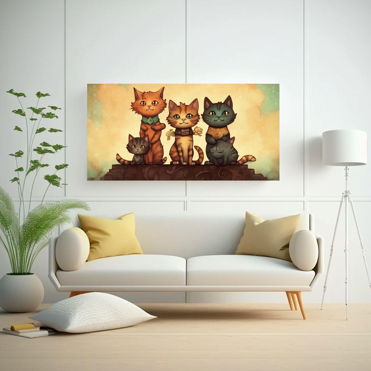 Cuadro De Gatos En Stack Mirando Hacia El Cielo 100x50cm-2