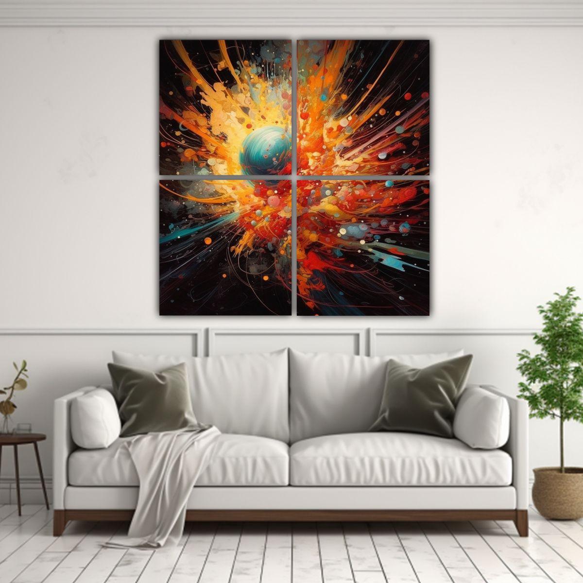 Cuatro Pinturas Decorativas De Tela En Tonos 200x200 Cm-2