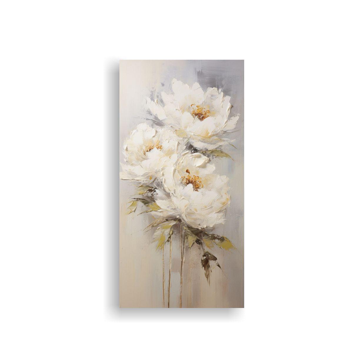 Lienzo Acuarela Peonías Blancas Estilo Decorativo 20x40cm-0