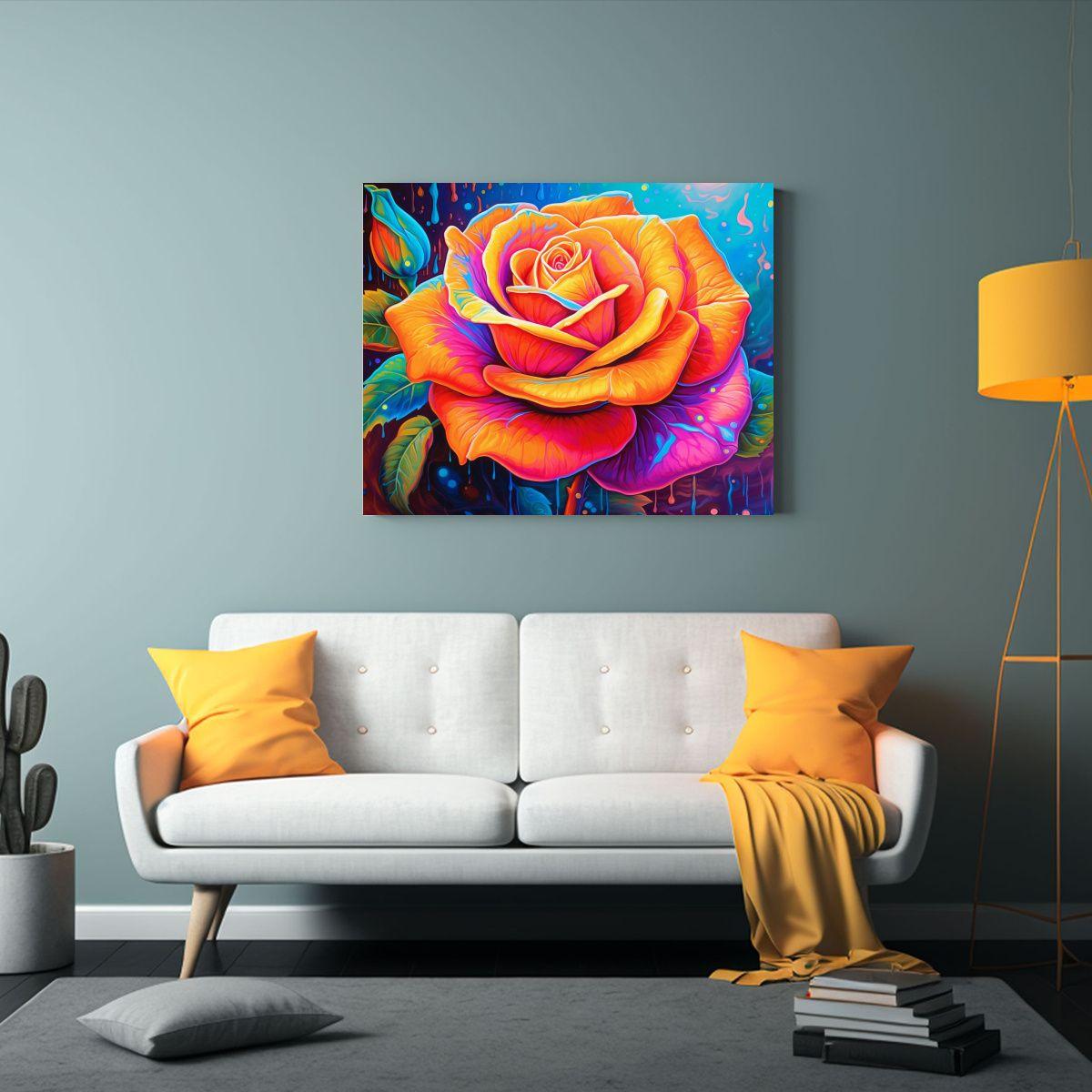 Lienzo De Tela Expresión Para Cuarto Con Rosa Psicodélica 50x40cm-2