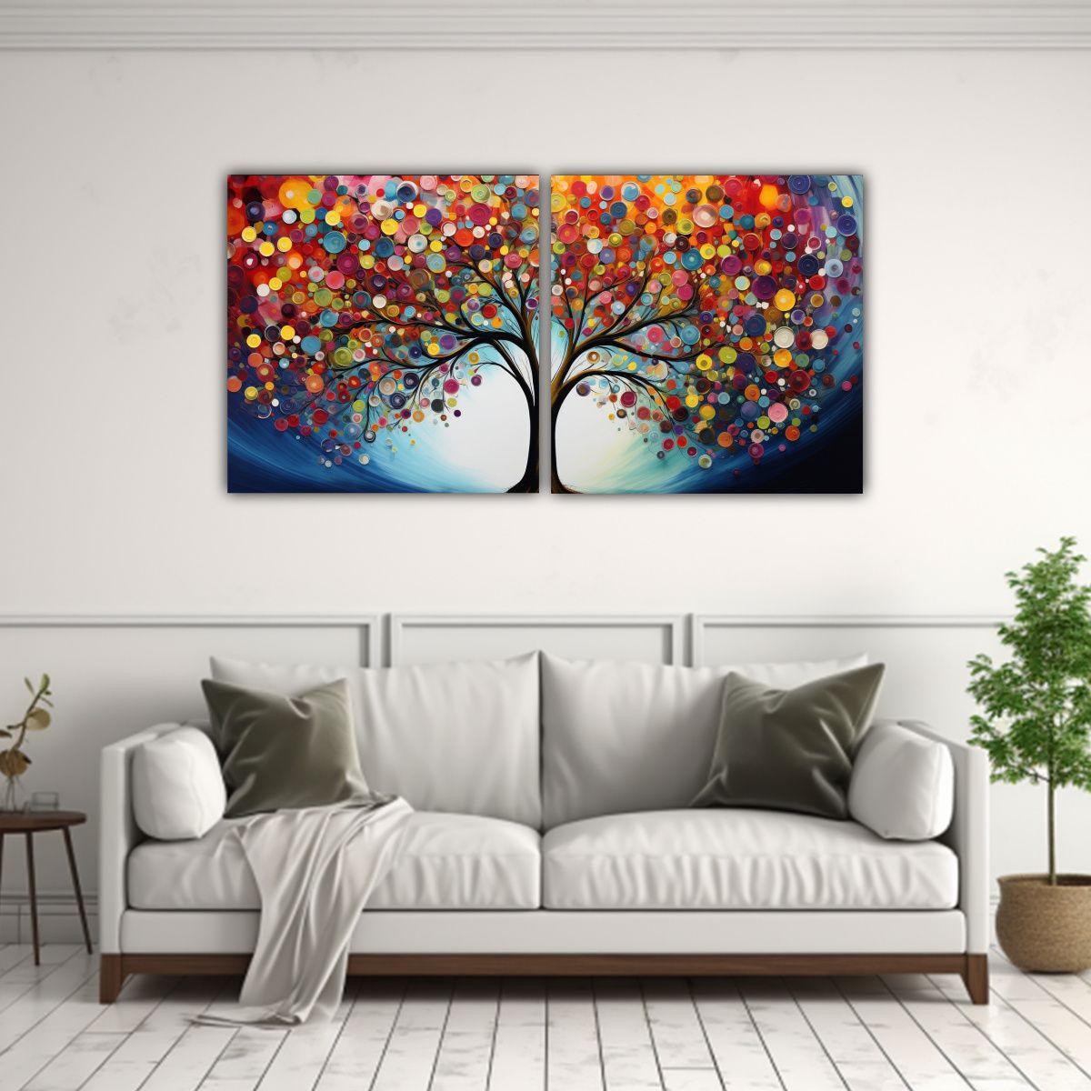 Pintura Horizontal De árbol En Colores Arcoíris 160x80 Cm-2