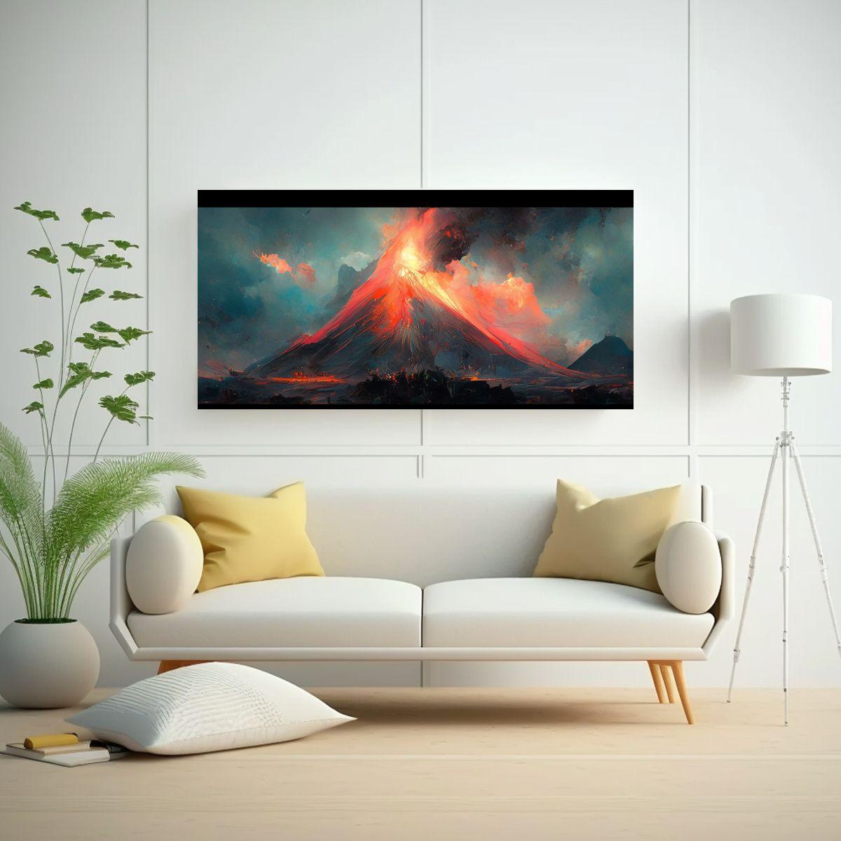 Cuadro Diseño: Volcán Turquesa Pintura Abstracta 80x40cm-2