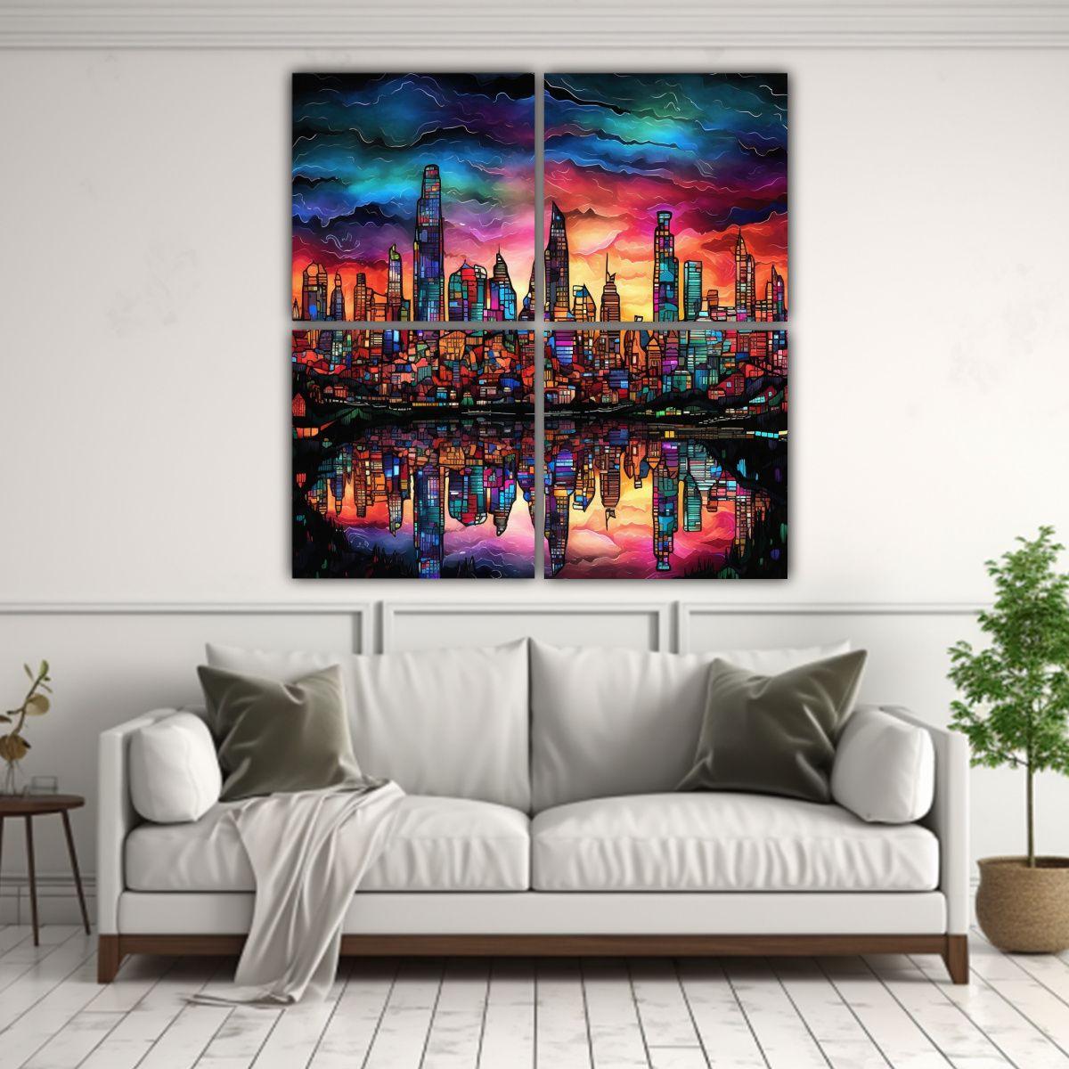 Cuadro Movimiento Riqueza Vidriera Ciudad Paisaje 60x60 Cm-2