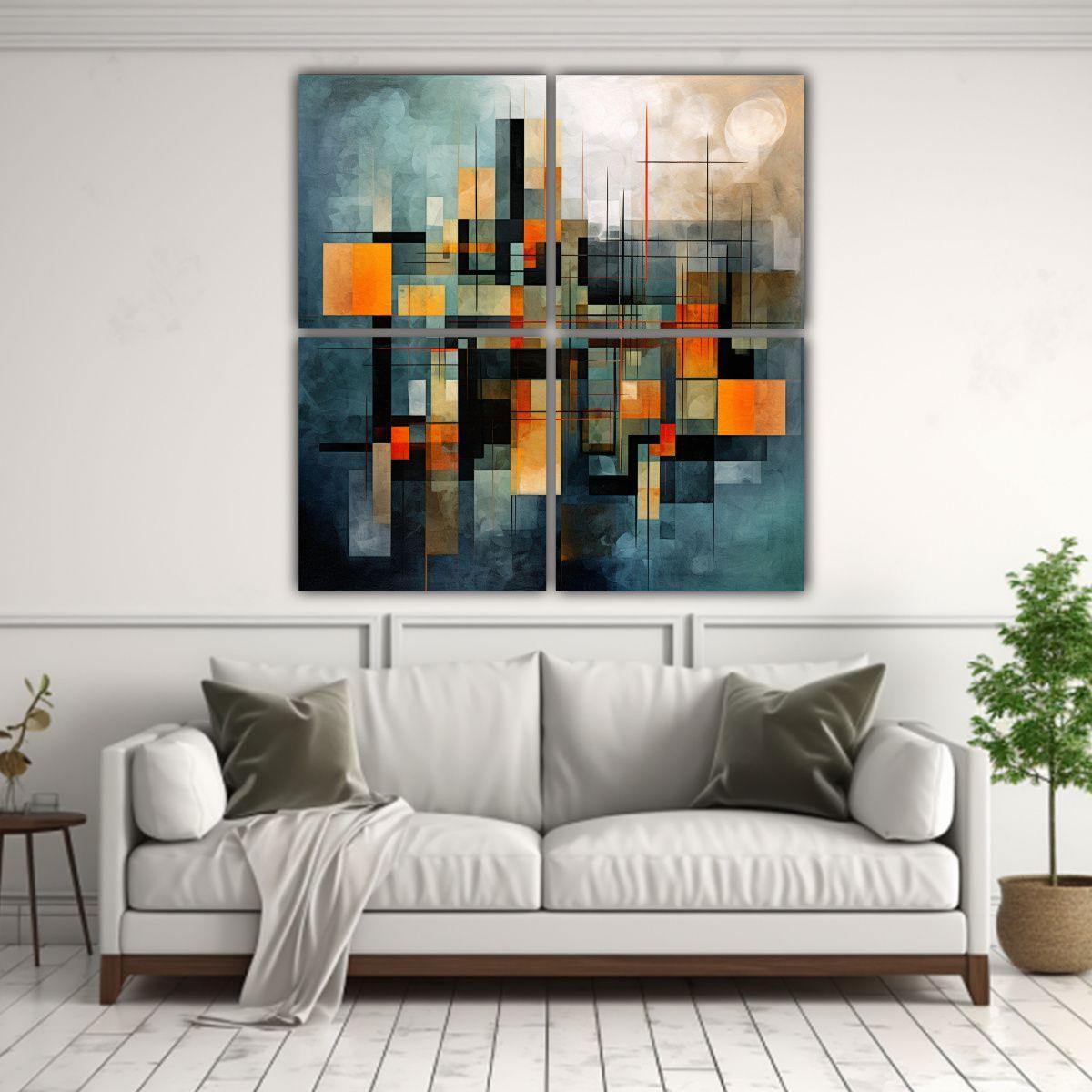 Cuatro Telas En Bastidor Arte Geométrico 180x180 Cm-2