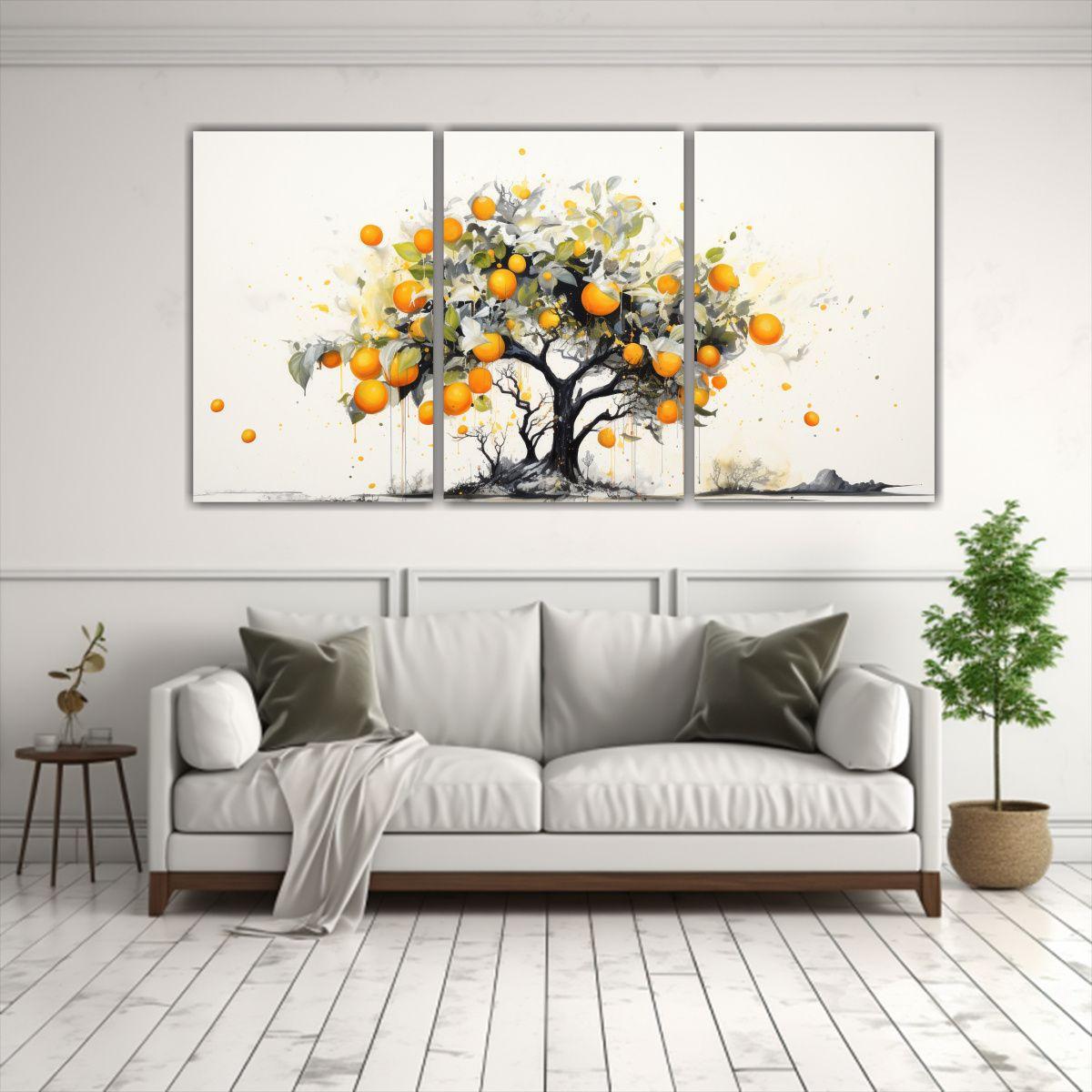 Set 3 Cuadros Enigmaticos De Árbol Naranja 240x120 Cm-2
