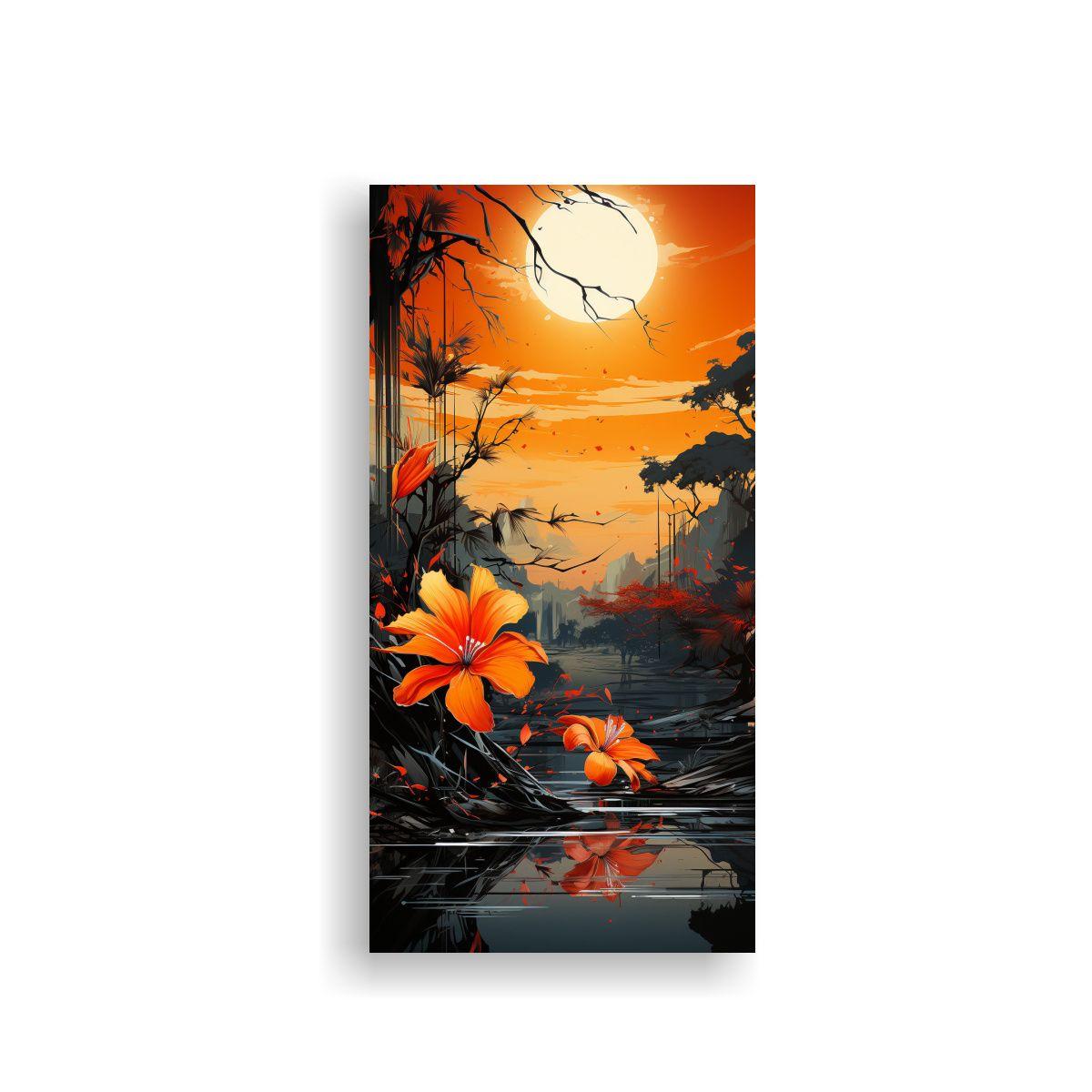 Cuadro De Pared Concepto: Palmera En Naranja Y 40x80 Cm-0
