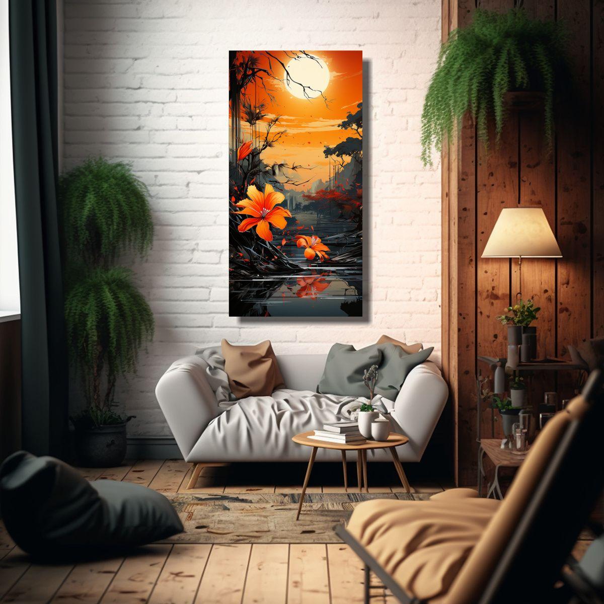 Cuadro De Pared Concepto: Palmera En Naranja Y 40x80 Cm-2