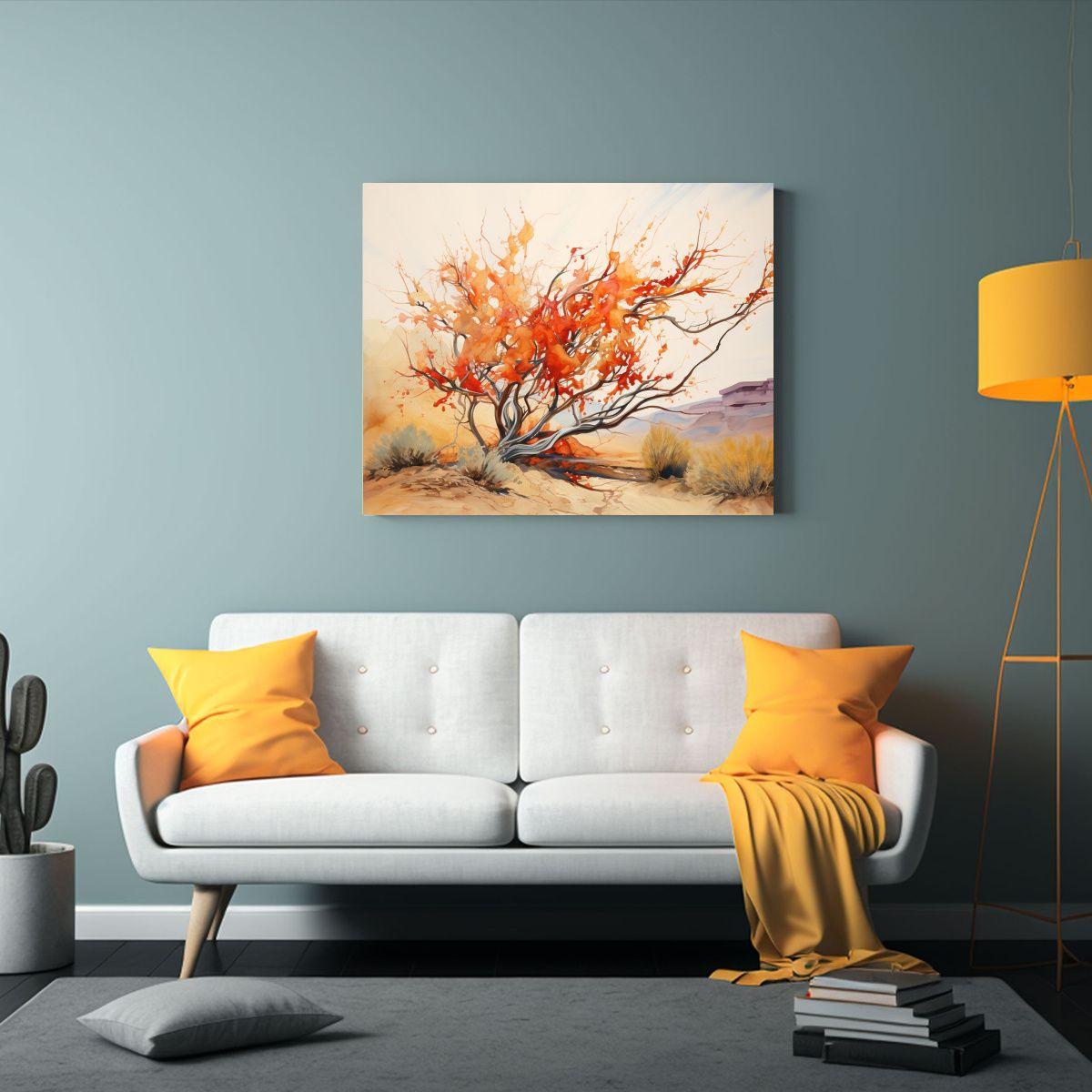 Pintura Abstracta De árbol Ocotillo En Rojo Y Dorado Sobre  40x30cm-2
