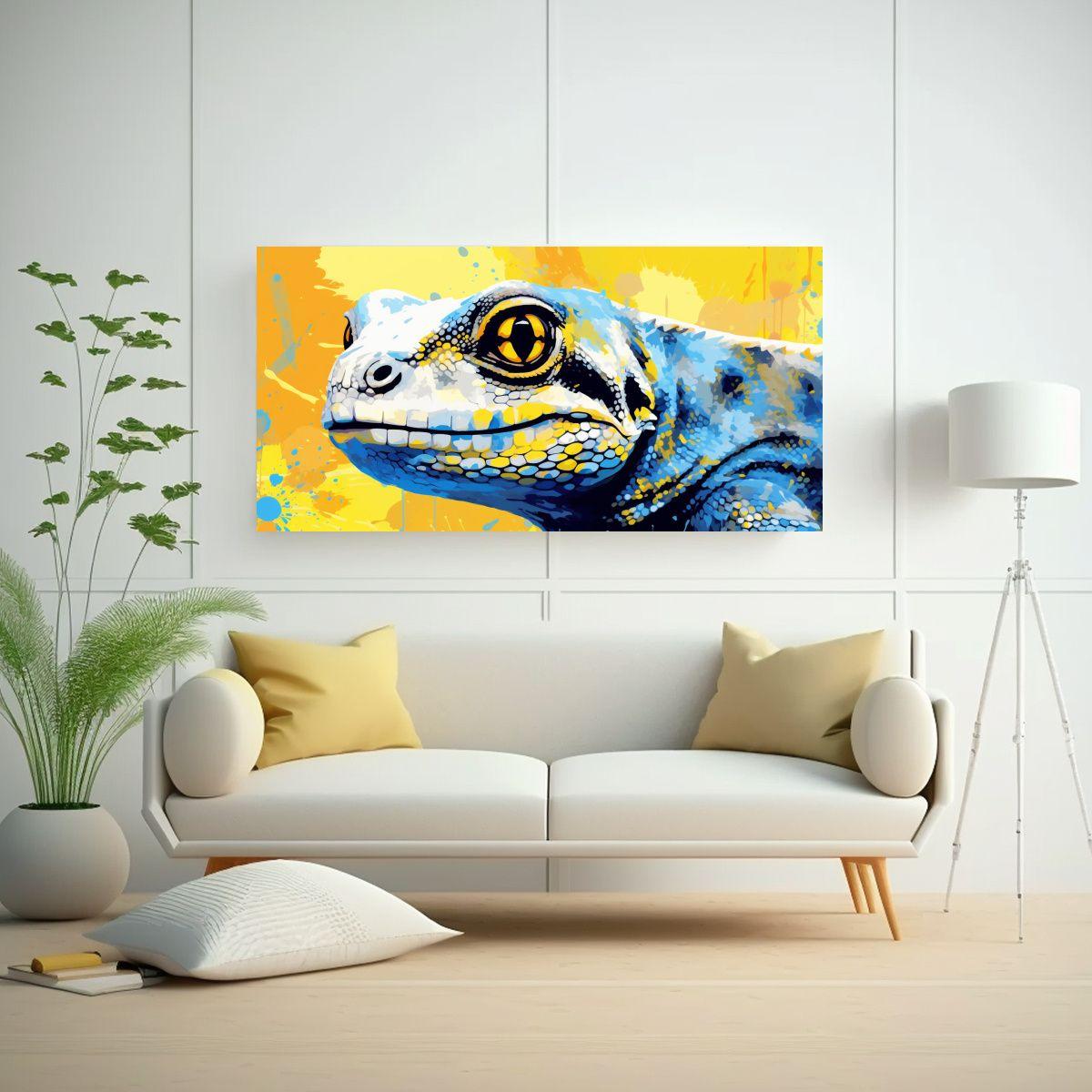 Reptil En Amarillo Y Azul Neo Pop Art Decorativo. 80x40cm-2
