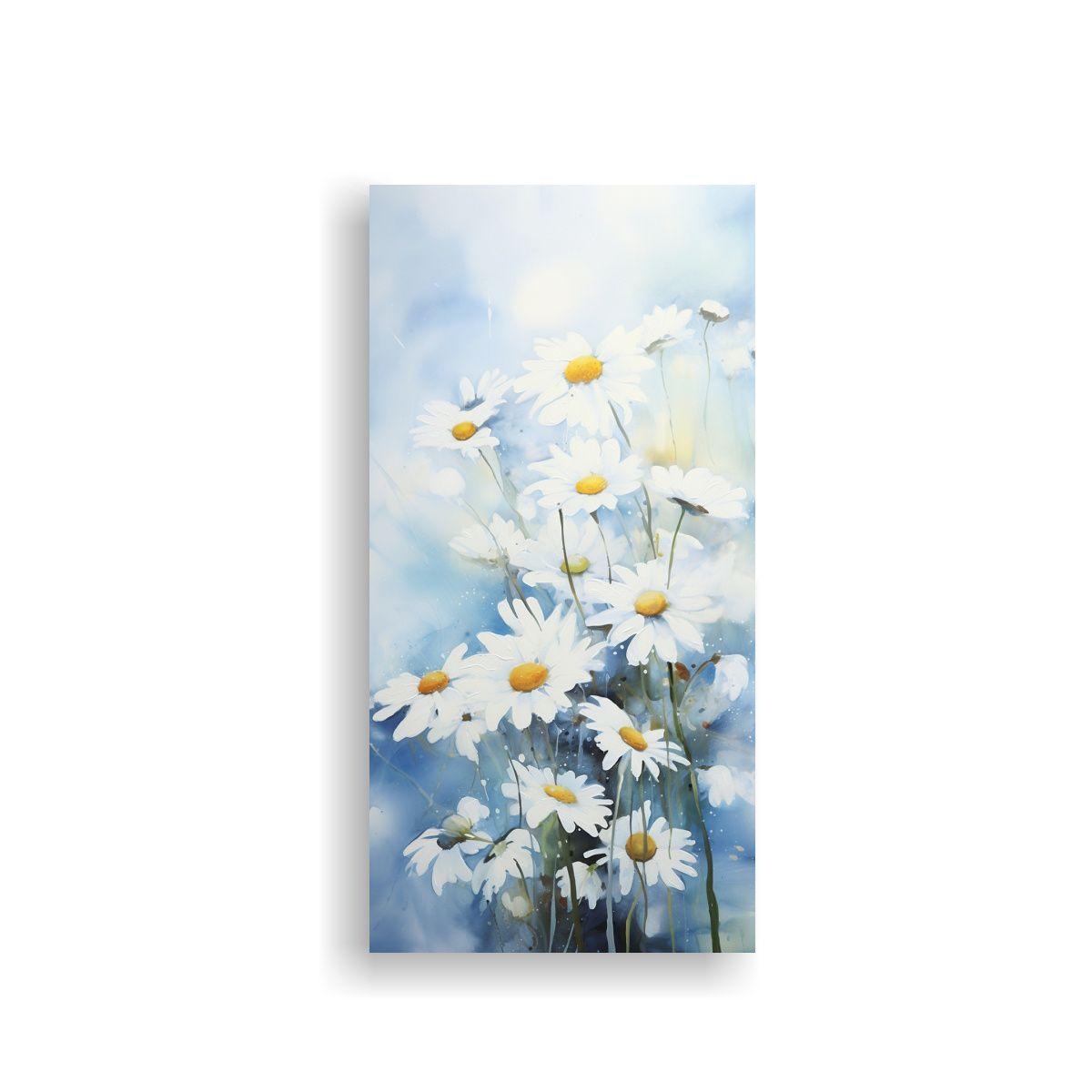 Pintura Abstracta De Flores Blancas En Tonos De 30x60cm-0