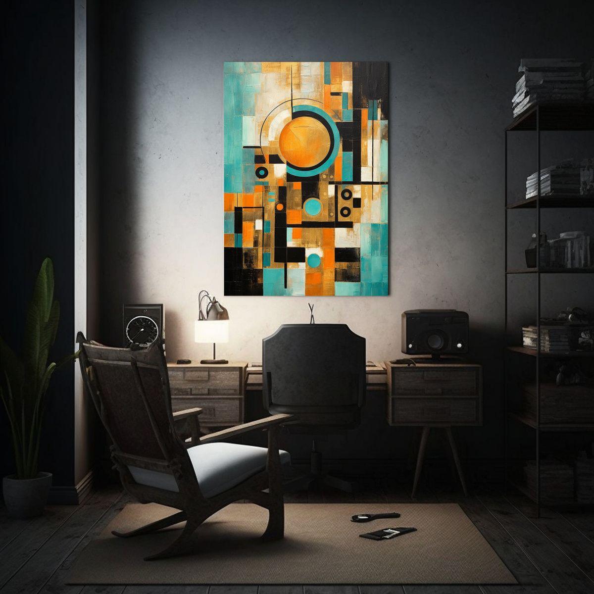Pintura Abstracta En Bastidor: Geometría Audaz 50x65cm-2