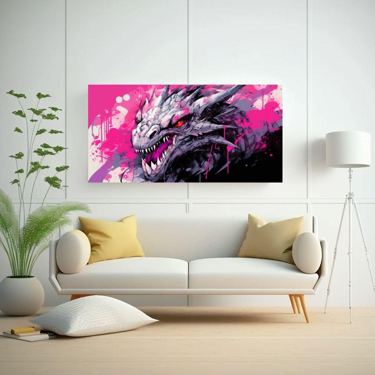 Cuadro Decorativo: Dragón En Tonos Pastel Y Rosa, 100x50cm-2