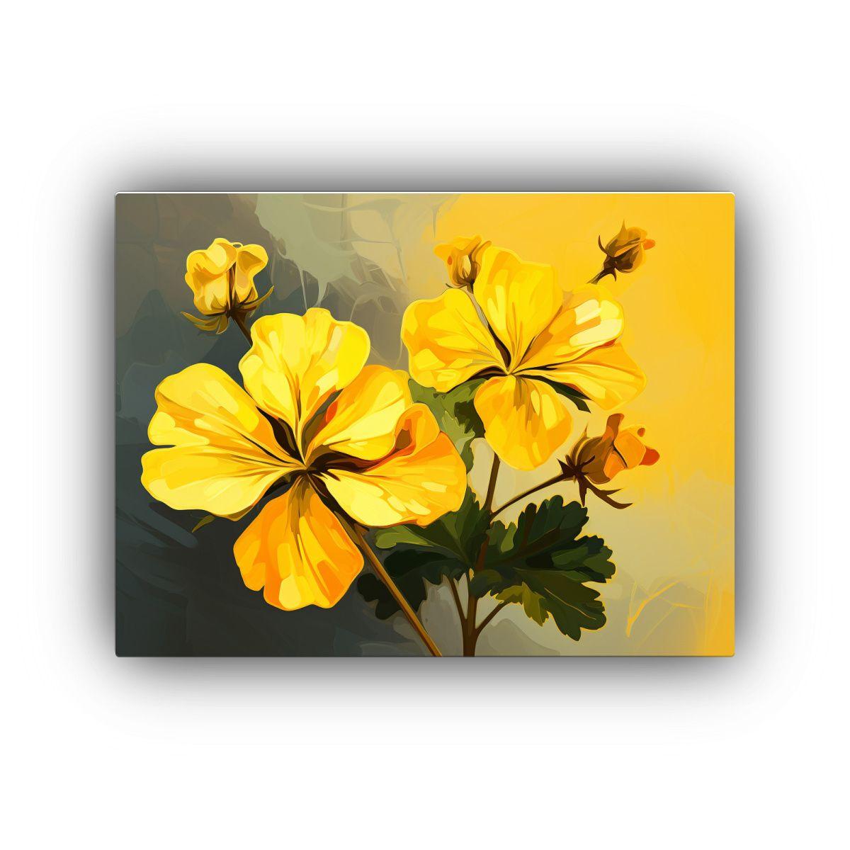 Pintura Mural Con Flores De Geranio Amarillo En Am 90x60cm-0