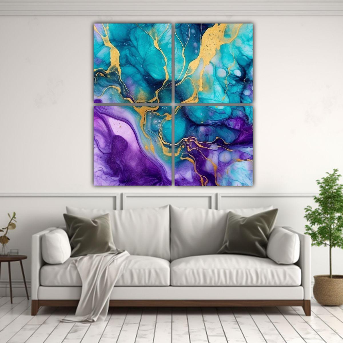 Cuadro Abstracto Multicolor Línea Mármol 80x80 Cm-2