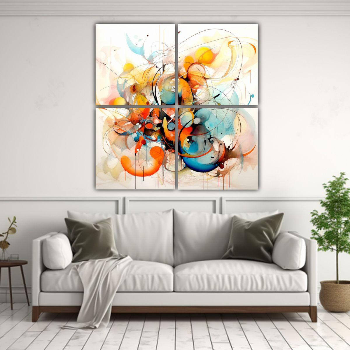 Cuatro Cuadros Decorativos Abstractos Coloridos 80x80 Cm-2