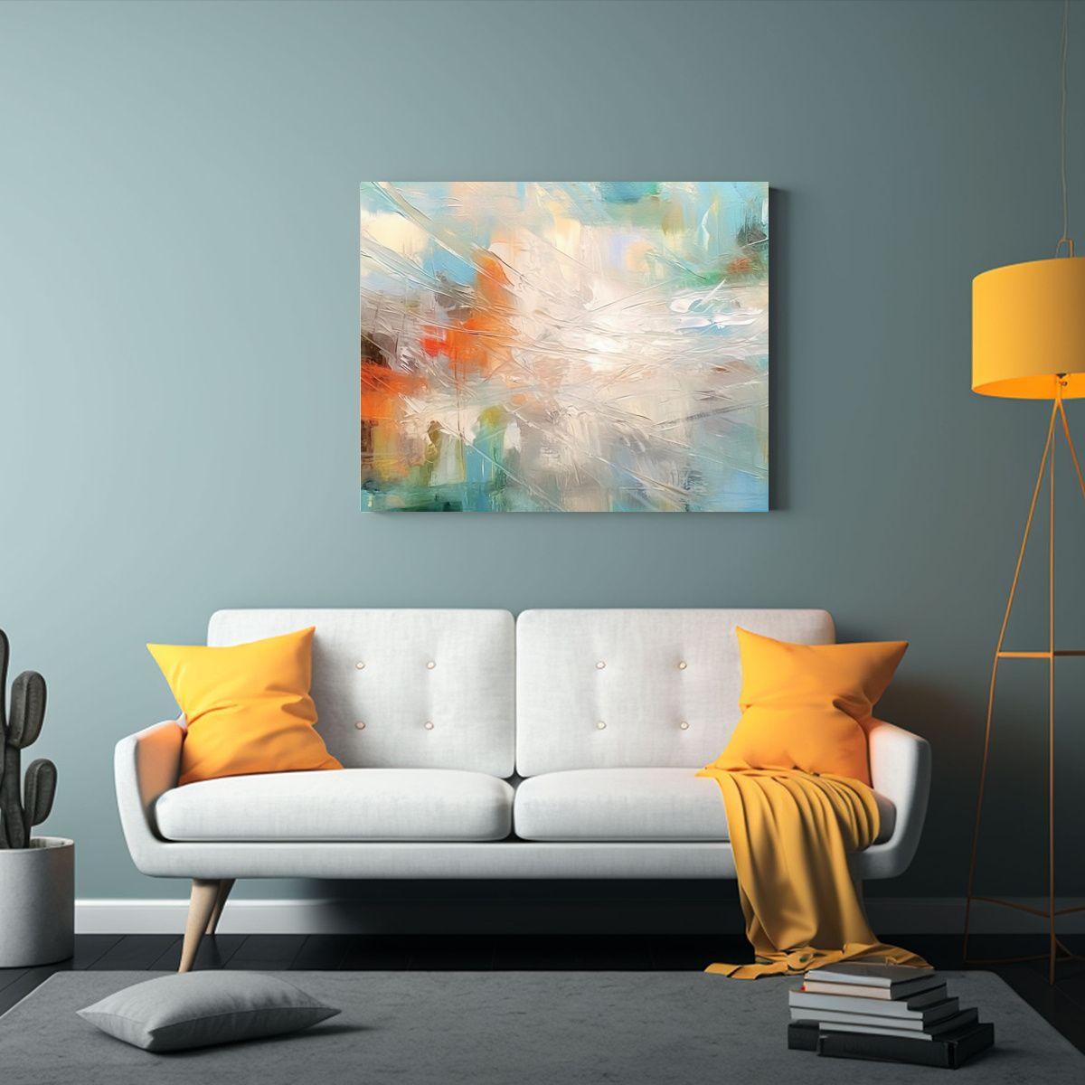 Pintura Abstracta De Agua Y Cielo En Arte Diseño Artesanal 90x60cm-2