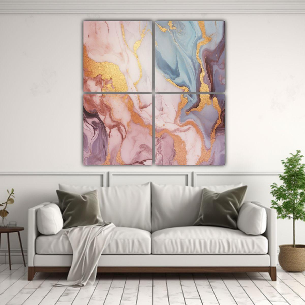 Pintura Abstracta Urbana En Lienzo Rosa Y Azul 60x60 Cm-2