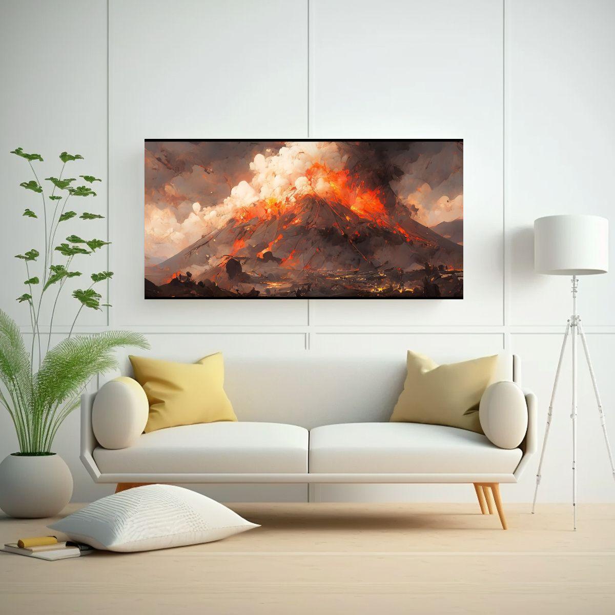 Pintura Abstracta De Un Volcán Con Colores 60x30cm-2