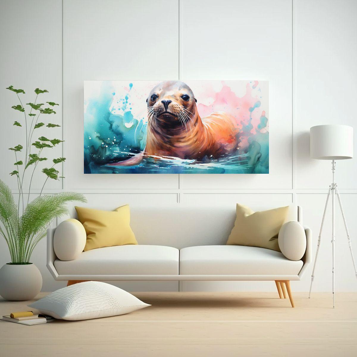 Cuadro Moderno Clásico: León Marino Acuarela 120x60cm-2