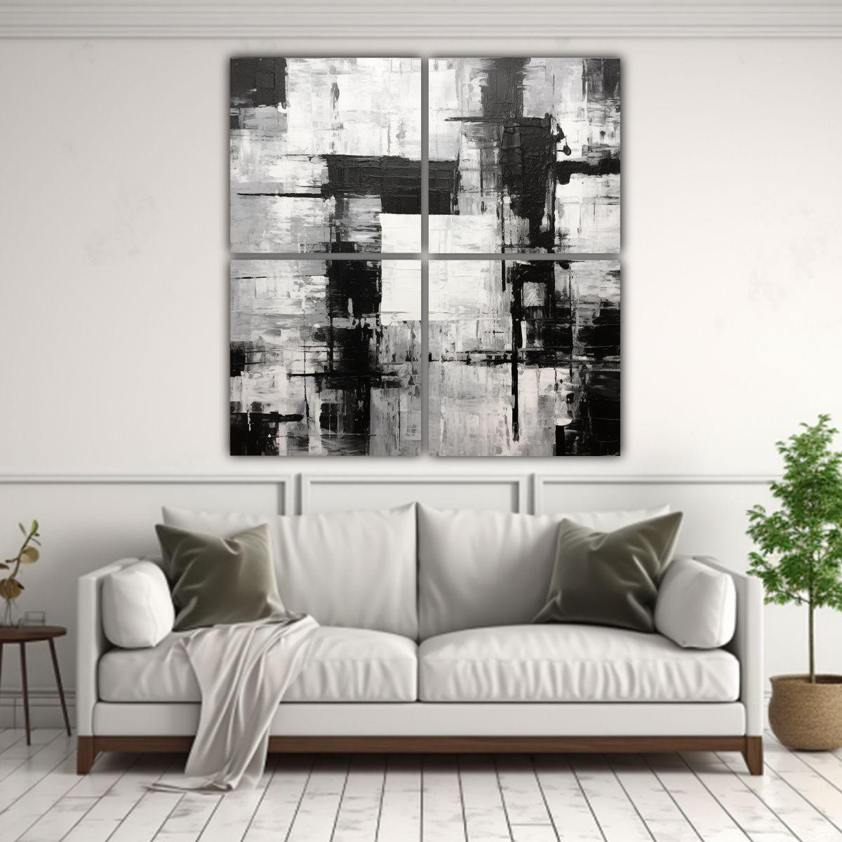 Cuadro Abstracto En Blanco Y Negro Con Colores 40x40 Cm-2