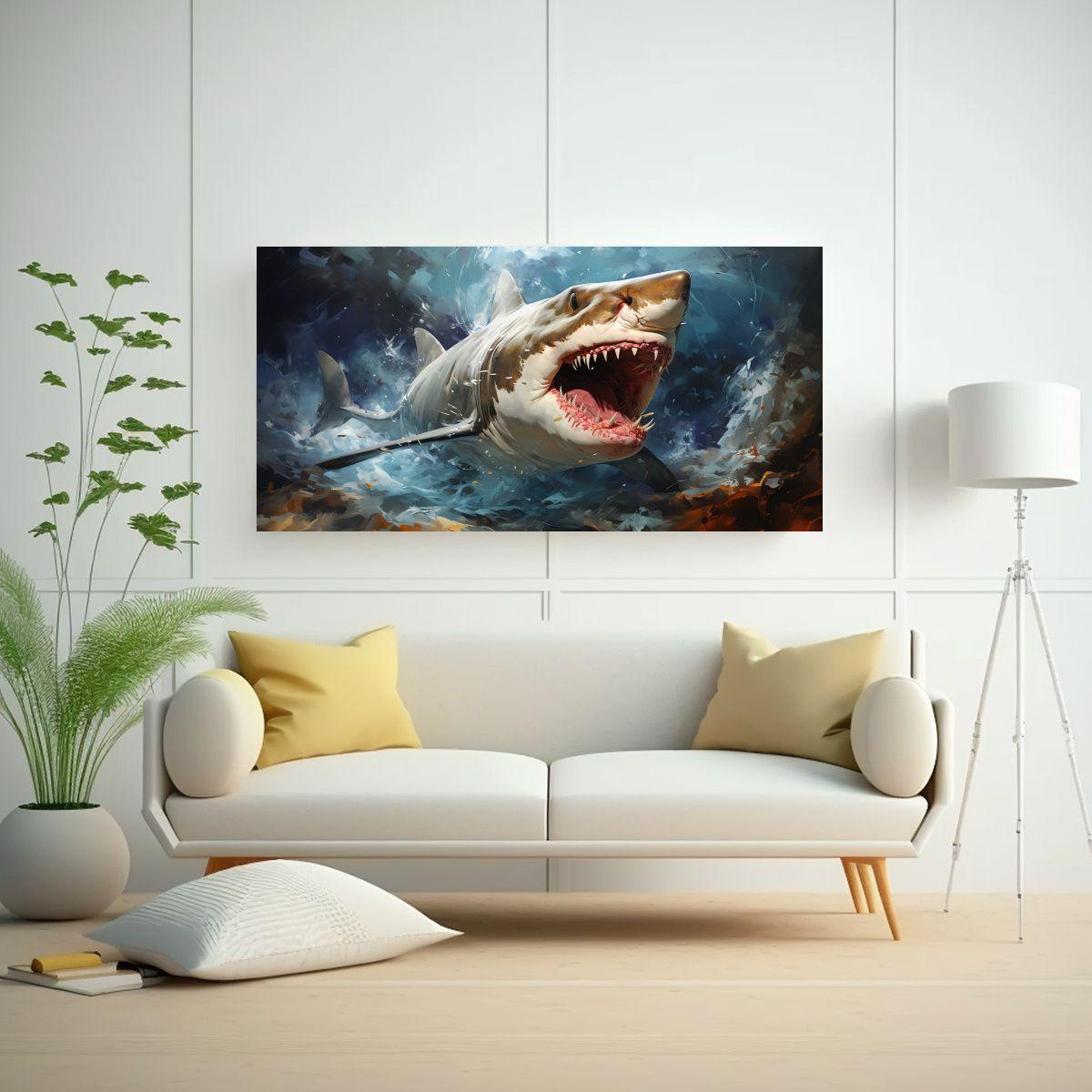 Detalle Tema Tiburón Tigre De Arena Pintura Al 100x50cm-2