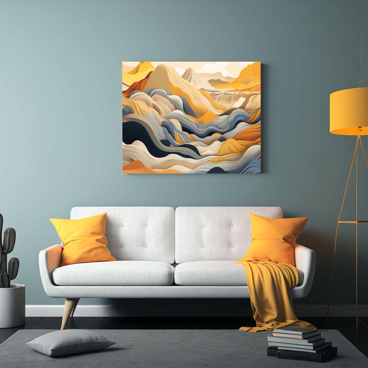 Cuadro Decorativo Con Tema De Montañas, Ríos Y Volcán En  50x40cm-2