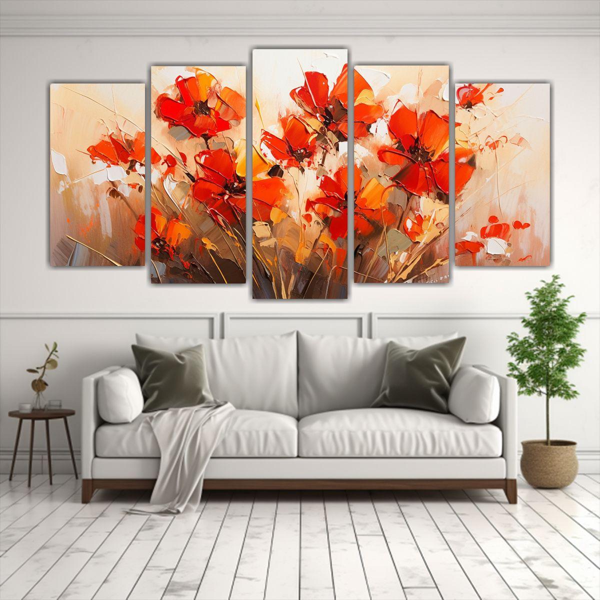 Arte De Pared Abstracto En Rojo Y Dorado Con 150x75 Cm-2