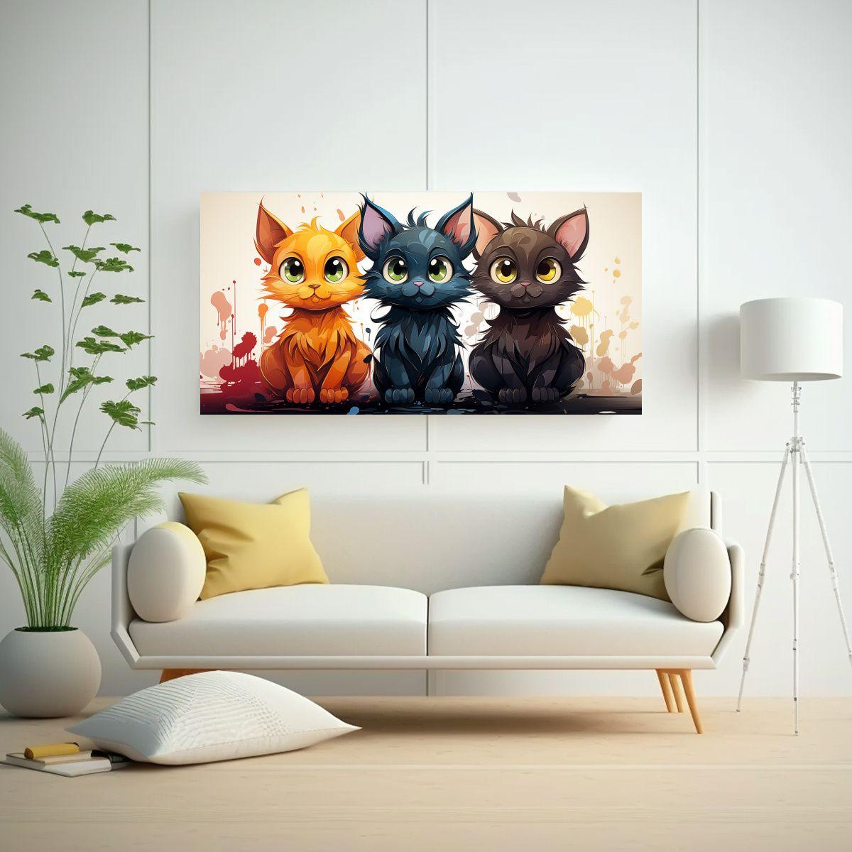 Lienzo De Tela Abstracción Amigos Gato Diseño 100x50cm-2