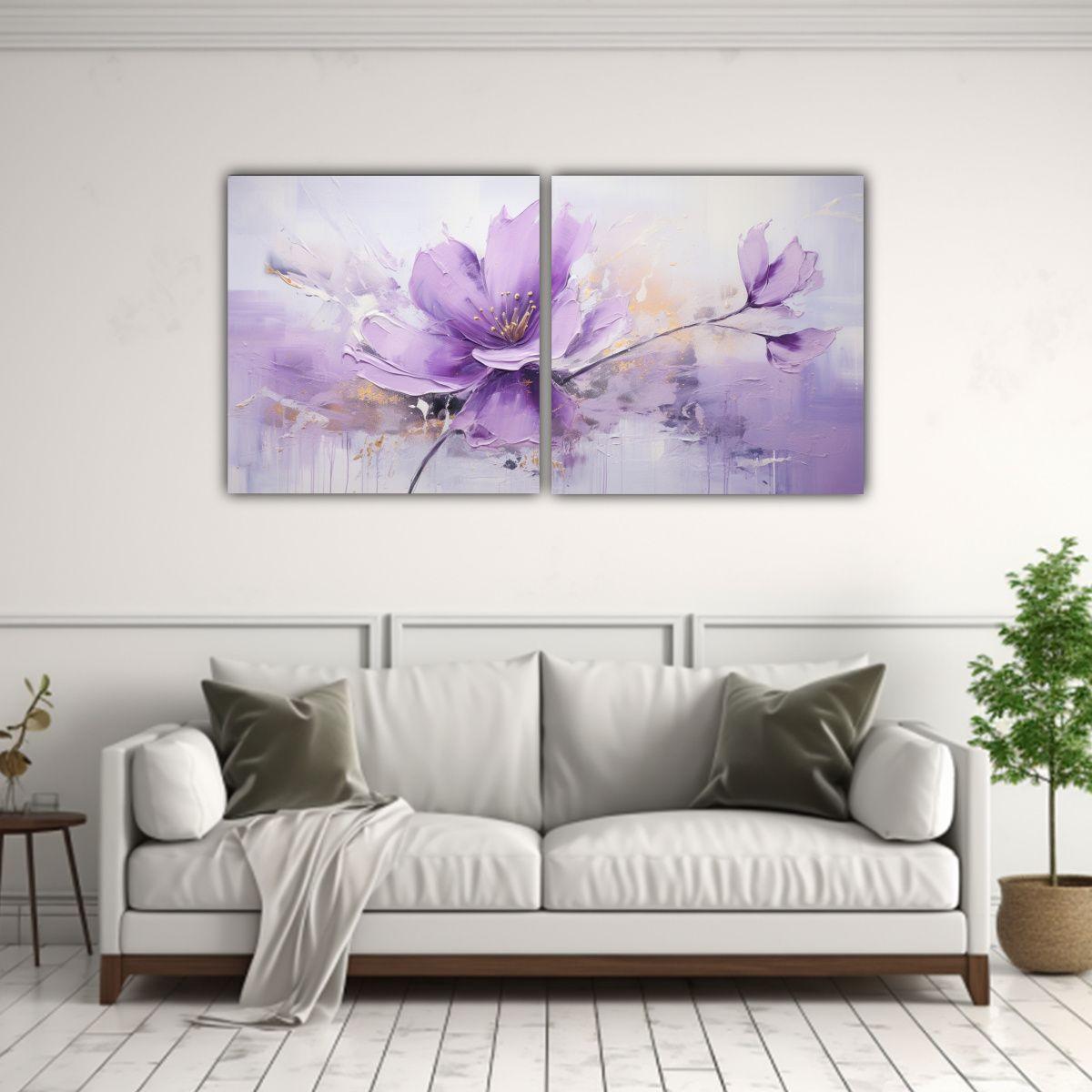 Pintura Horizontal De Flores Púrpuras En Lienzo 40x20 Cm-2