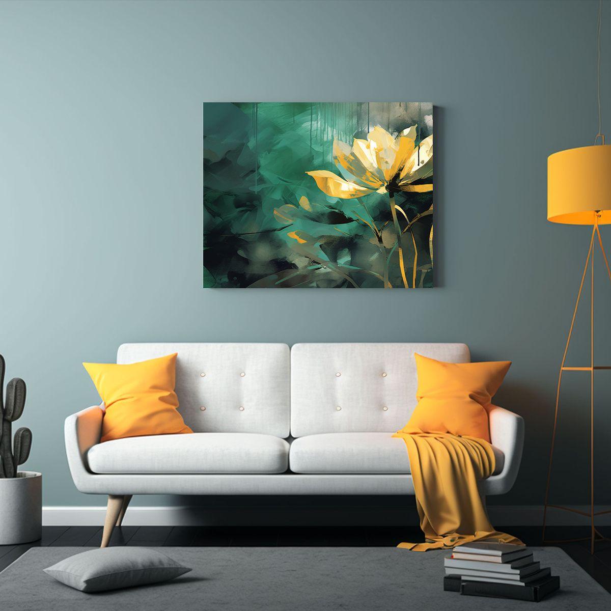 Cuadro Mural Creativo En Verde Y Dorado, Estilo Neonoir. 65x50cm-2