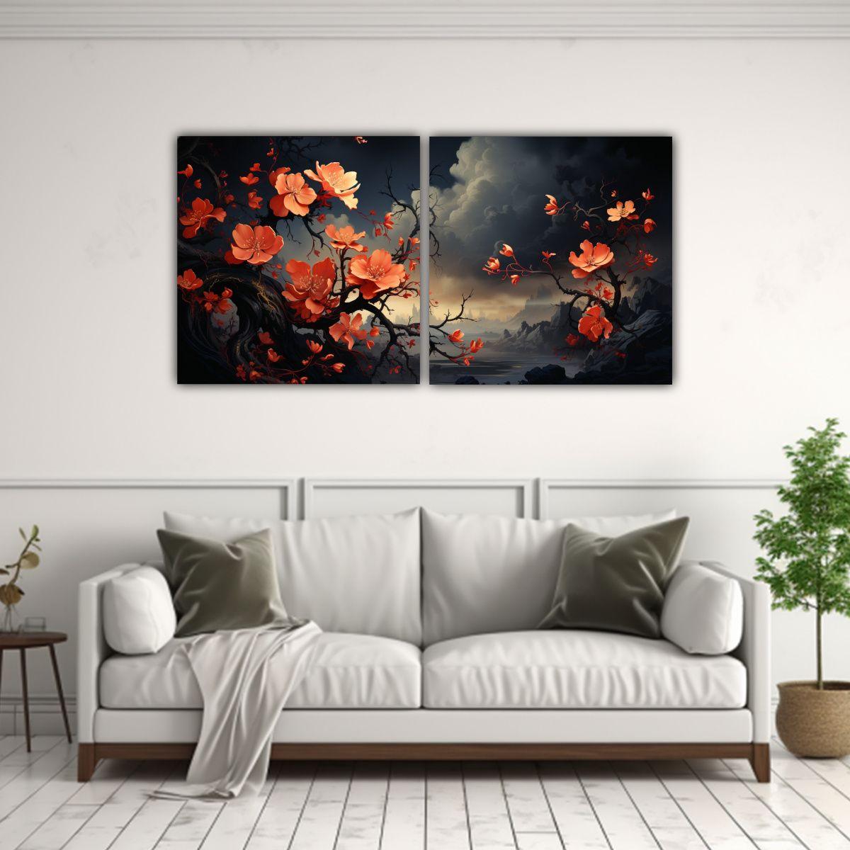 Dos Cuadros Decorativos Época Un Árbol De Acebo 160x80 Cm-2