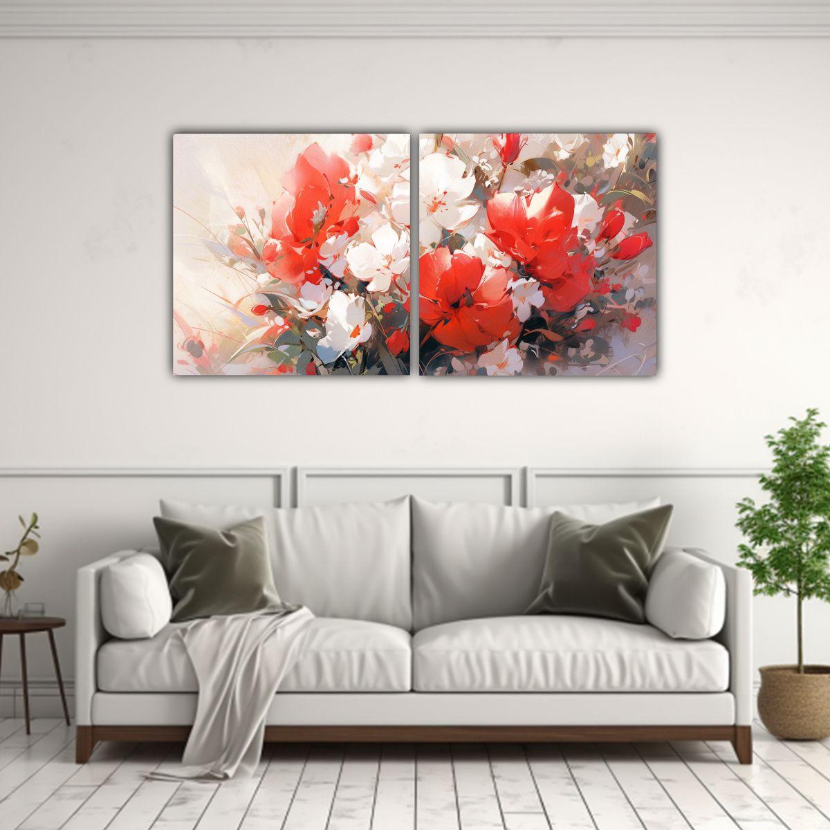 Pintura En Lienzo Moderna Con Flores En Colores 140x70 Cm-2
