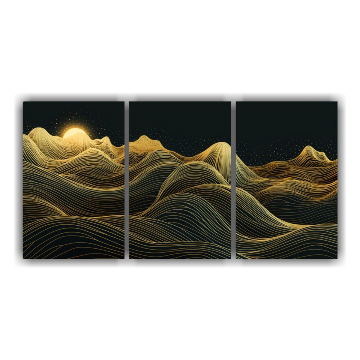Pinturas Abstractas De Paisaje Montañoso En Oro 60x30 Cm-0