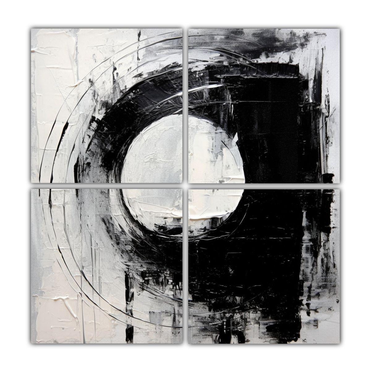 Pintura Abstracta Minimalista En Blanco Y Negro 100x100 Cm-0