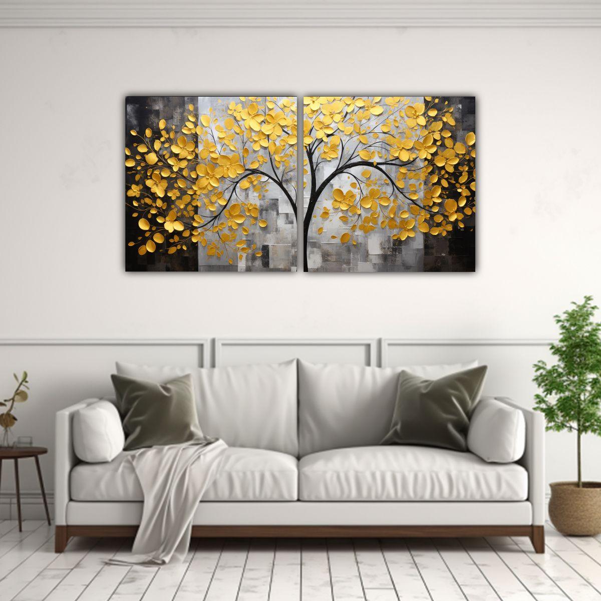 Conjunto 2 Lienzos Moderno Obra Maestra Amarillo 160x80 Cm-2