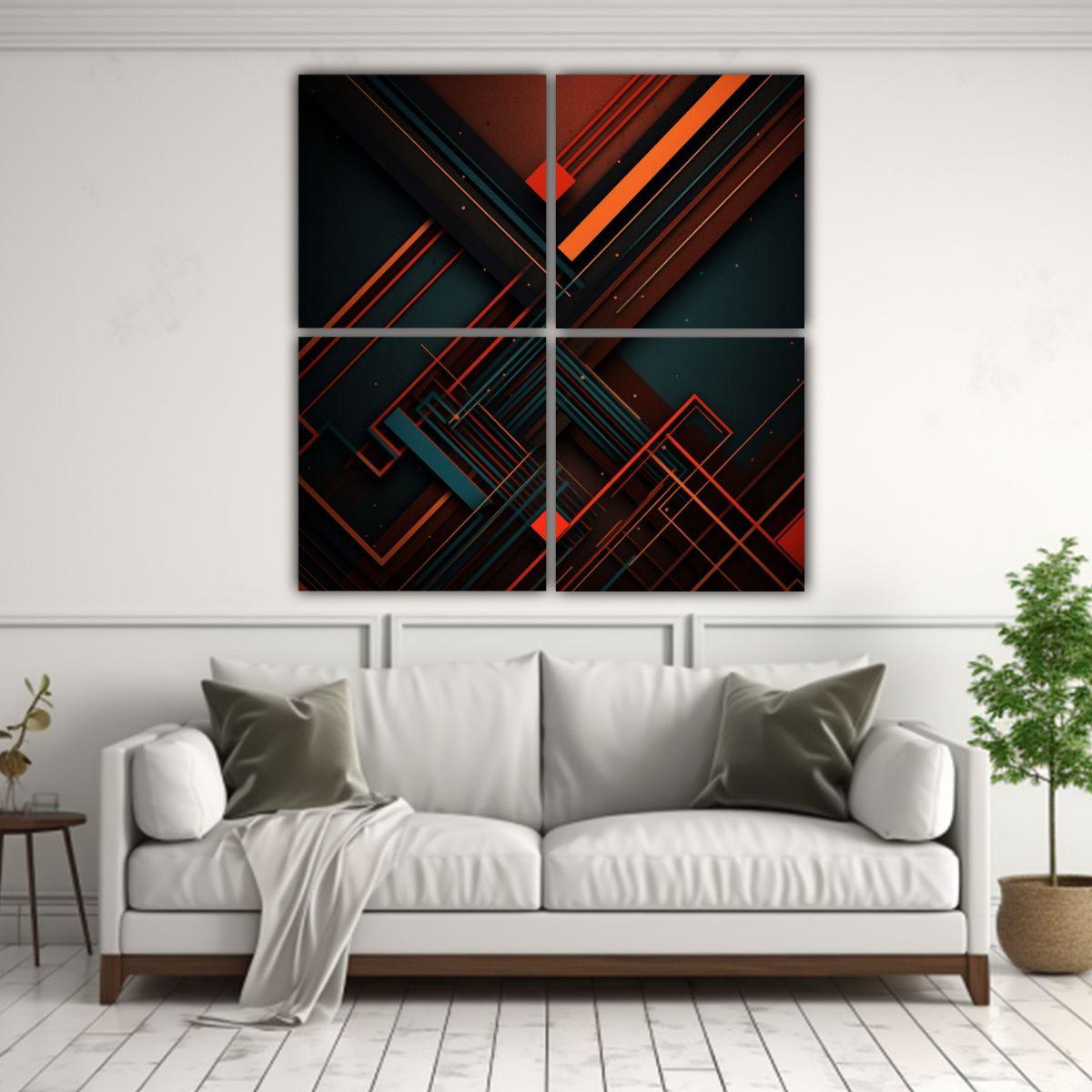 4 Lienzos Full Color Geométricos Estilo Retro 160x160 Cm-2