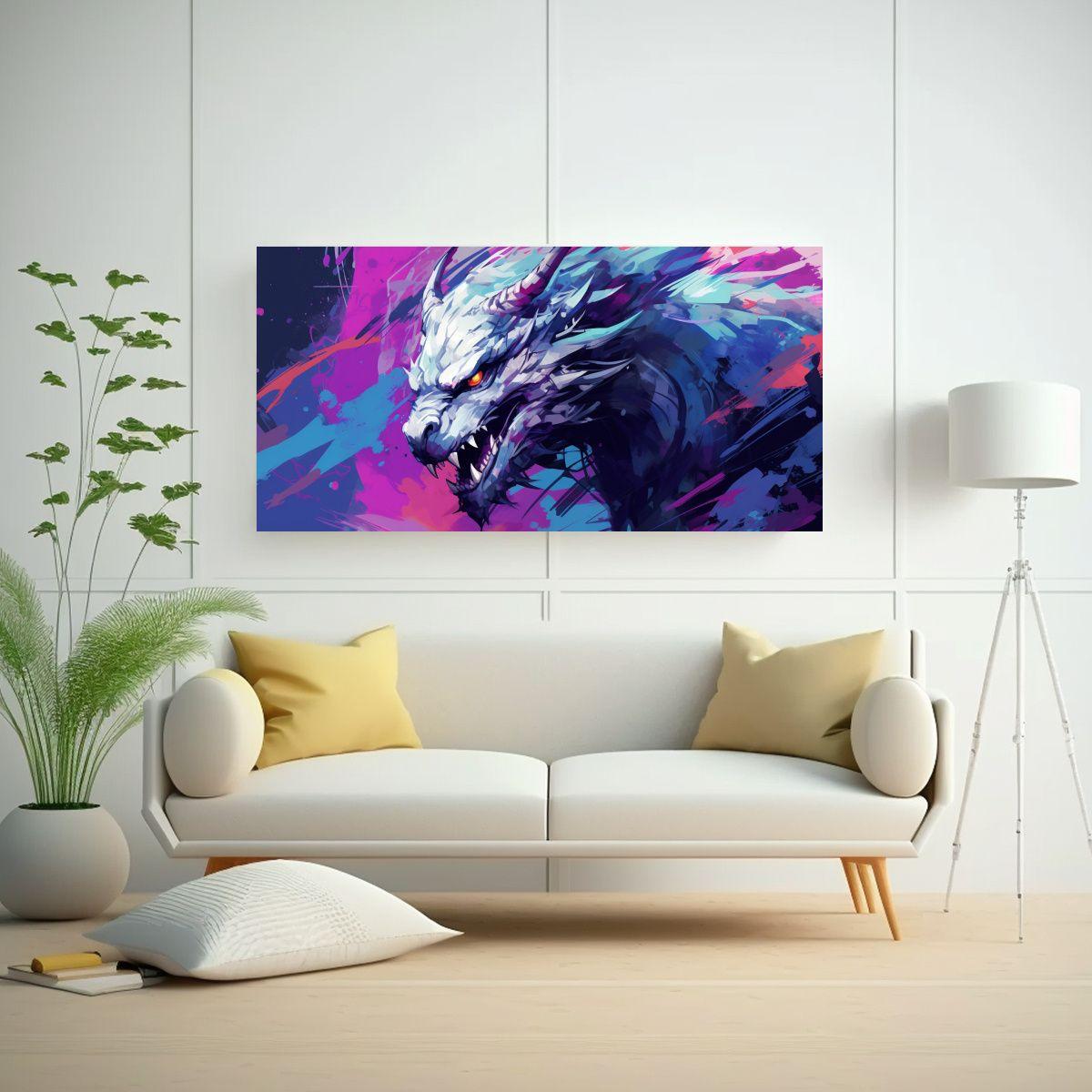 Pintura Abstracta Minimalista De Un Dragón En Col 80x40cm-2