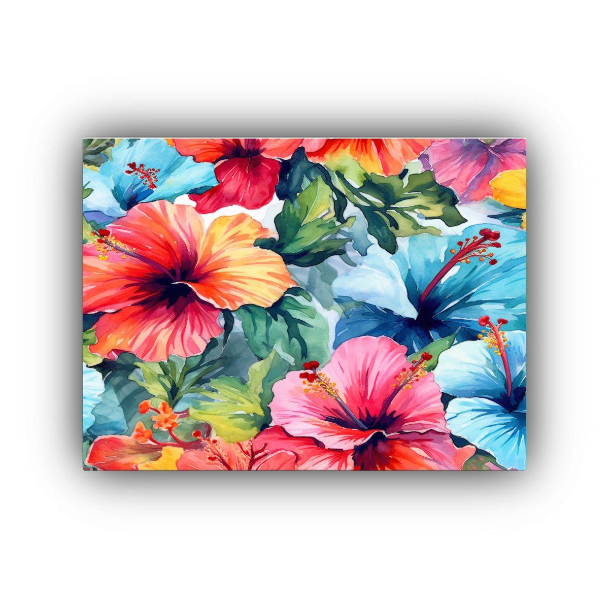 Cuadro Hibiscus Flores Estilo Galería Pintura Acuarela Bell 75x50cm-0