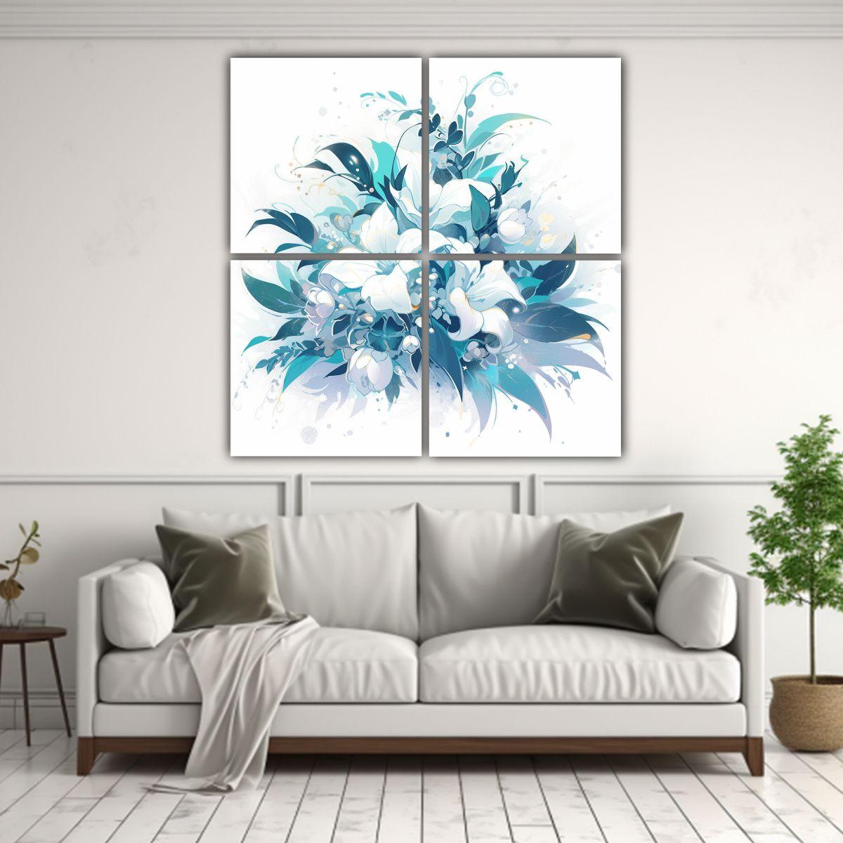 Cuadro Vanguardia Personalidad Blanco Y Turquesa 120x120 Cm-2
