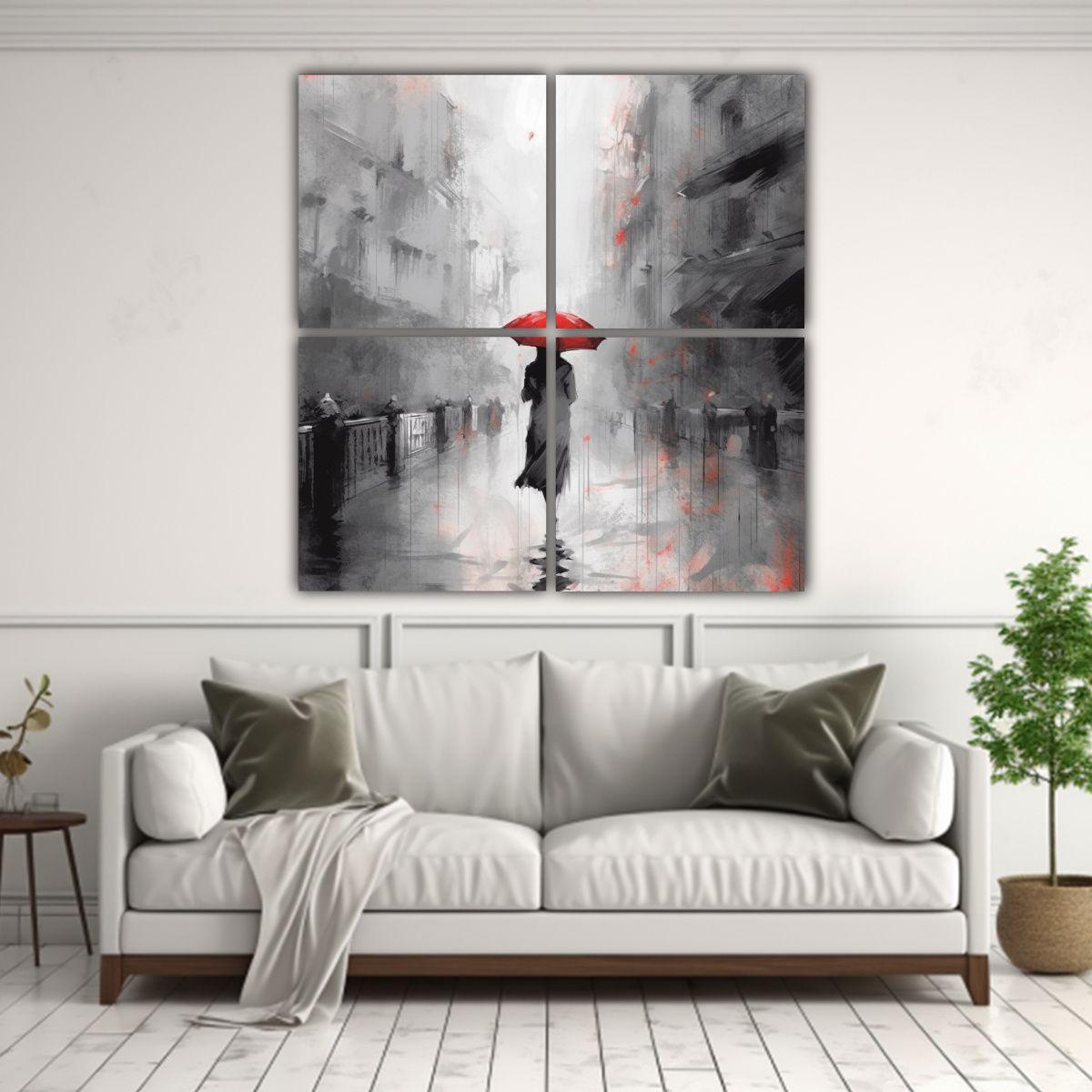 Cuatro Lienzos Decorativos: Gris Ciudad, Gris 120x120 Cm-2